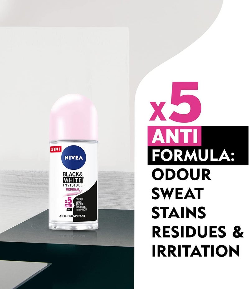 NIVEA Antiperspirant Roll-on for Women, Black & White Invisible Protection Original, 3x50ml - Image 4